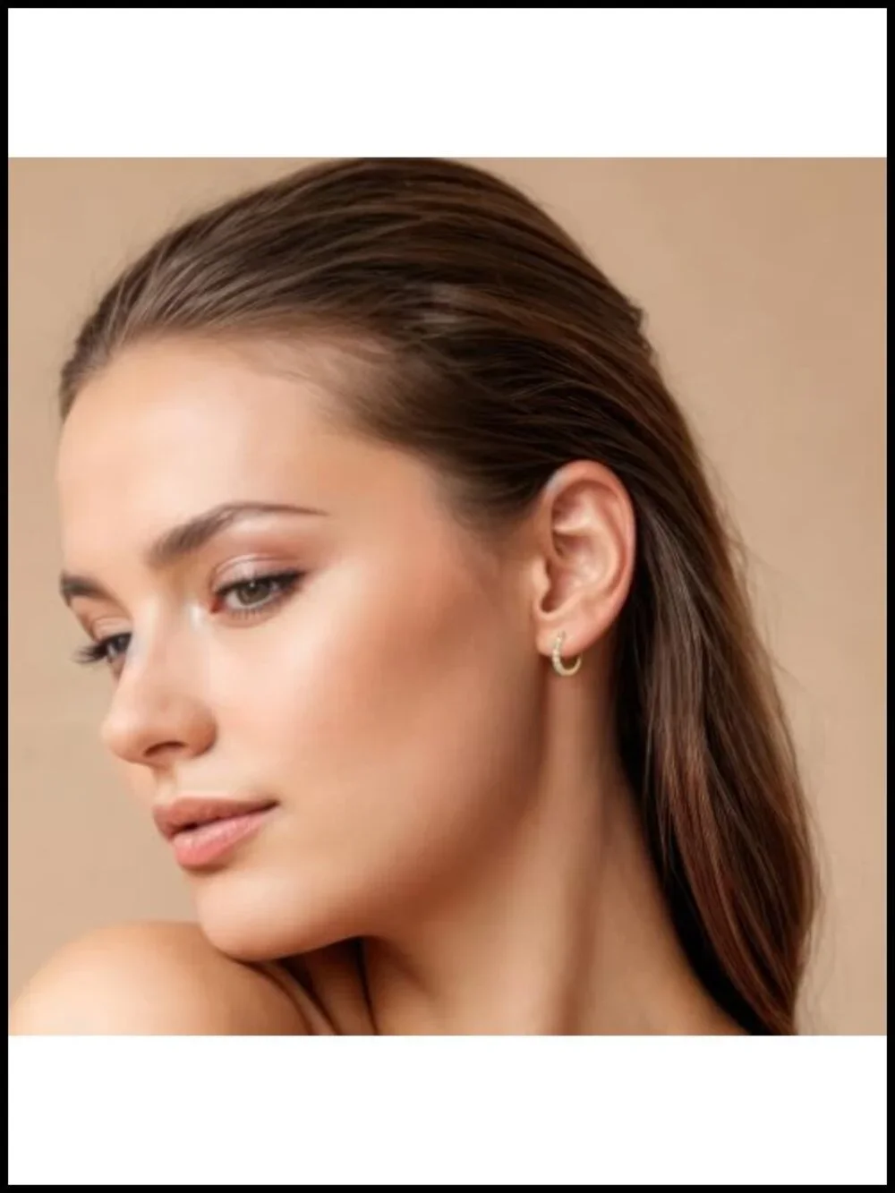 14k Gold Plated Hoop Earrings for Women with Cubic Zirconia - Half Pavé Huggie